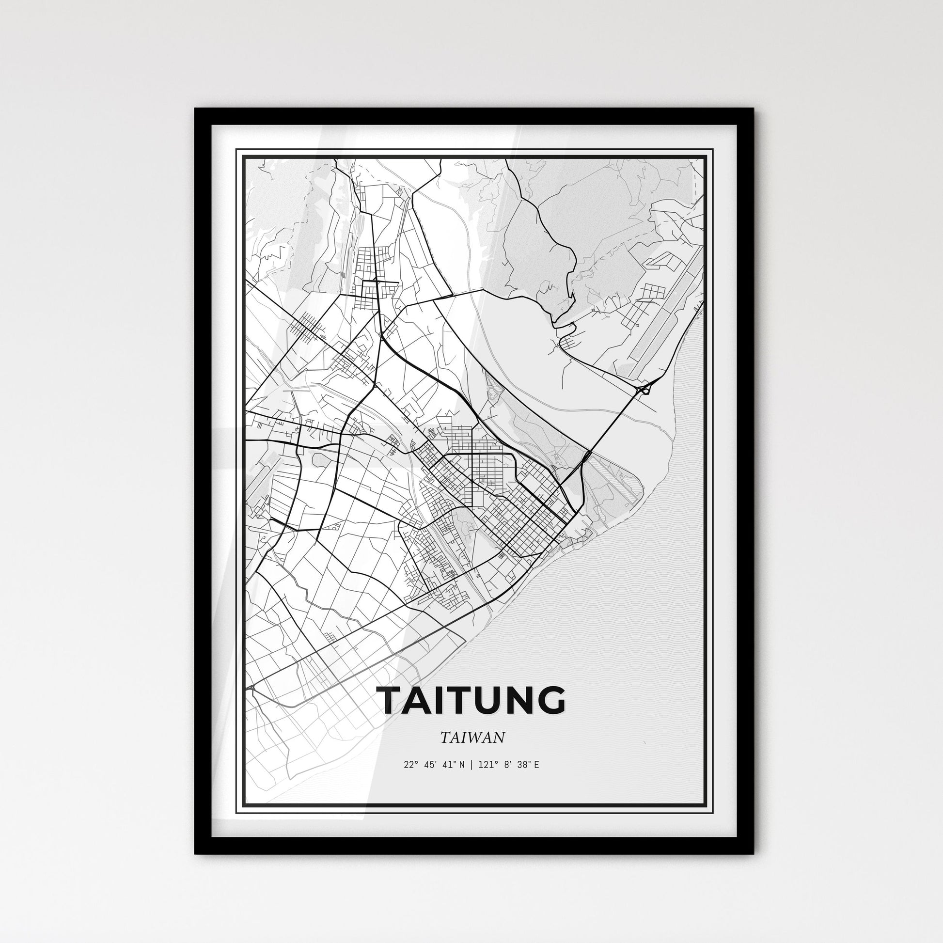 Taitung Taiwan - Scandinavian Style City Map for Modern Home Decor