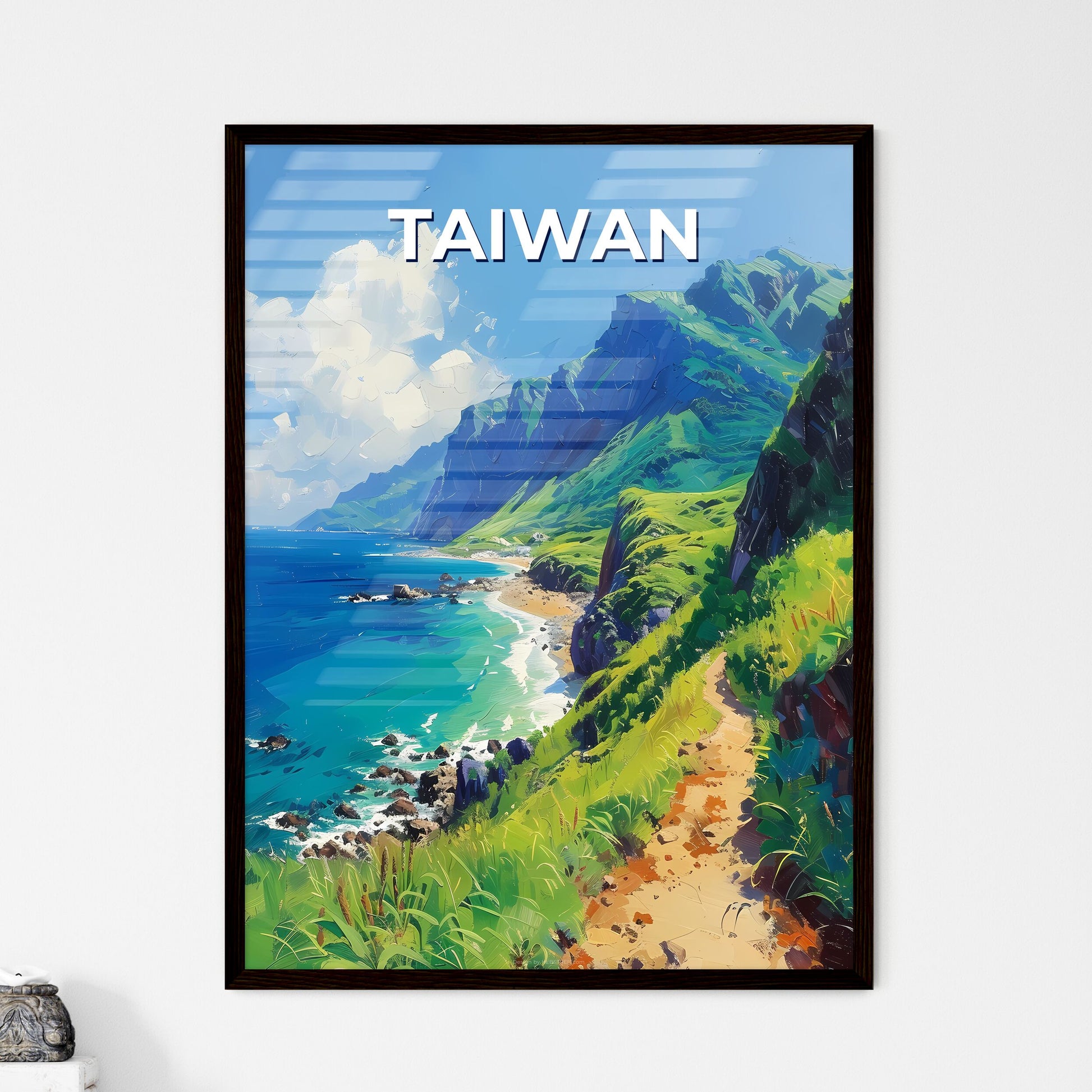 Taiwan East Asia Beach Mountains Landscape Art Painting Vibrant Colors Scenic View