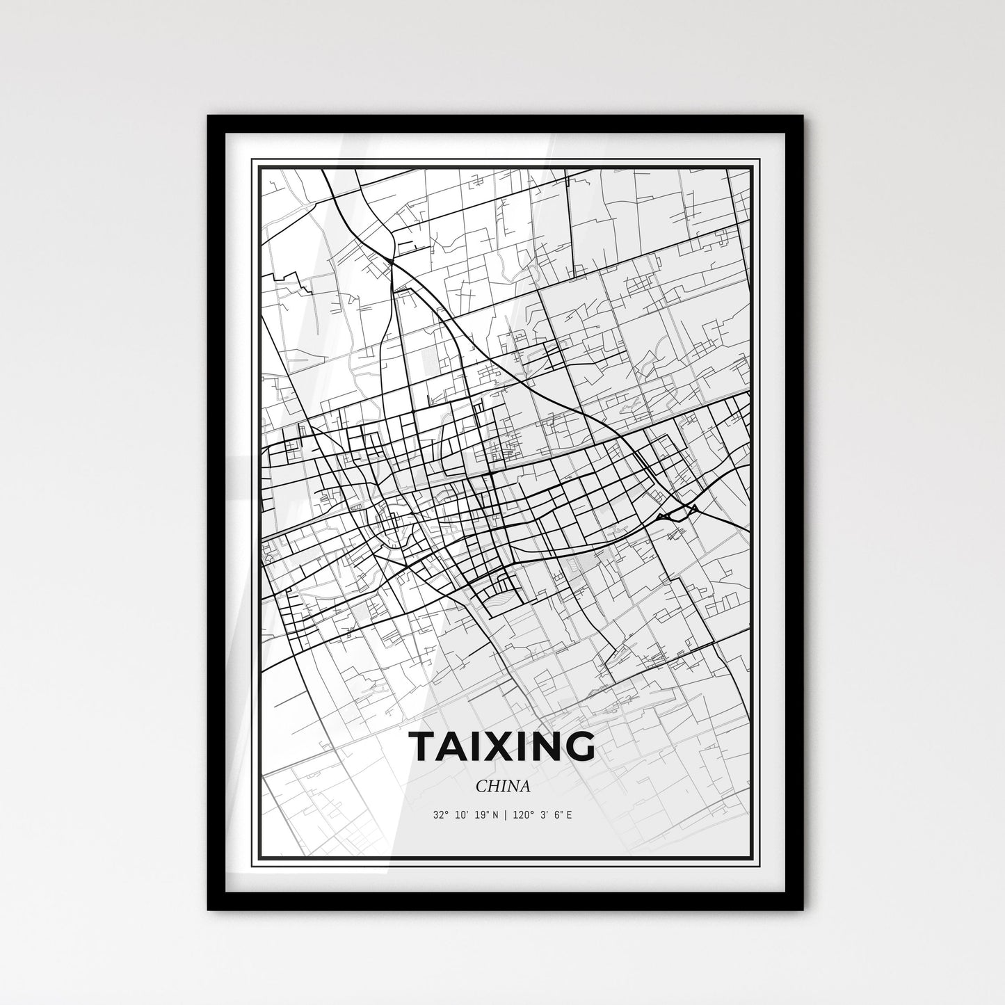 Taixing China - Scandinavian Style City Map for Modern Home Decor