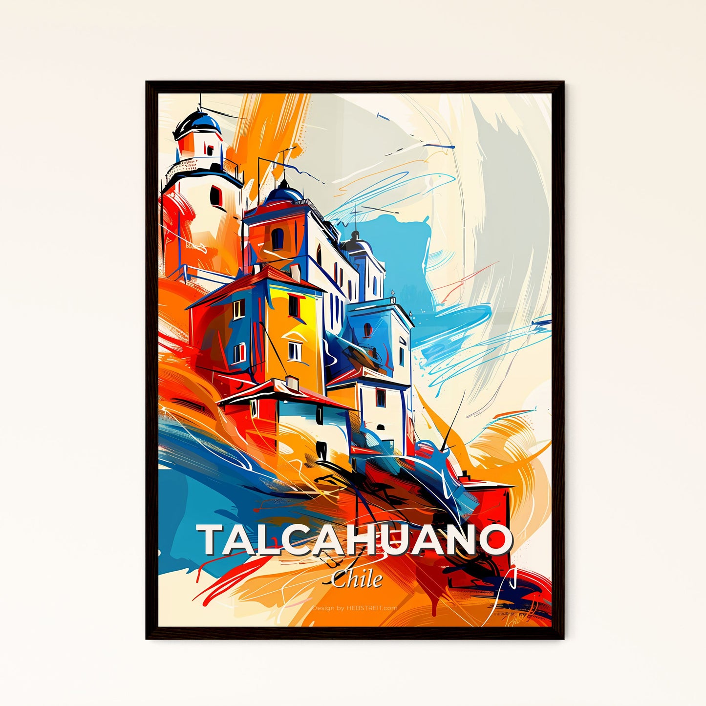 Vibrant Talcahuano, Chile - A Painting Of Buildings On A Hill