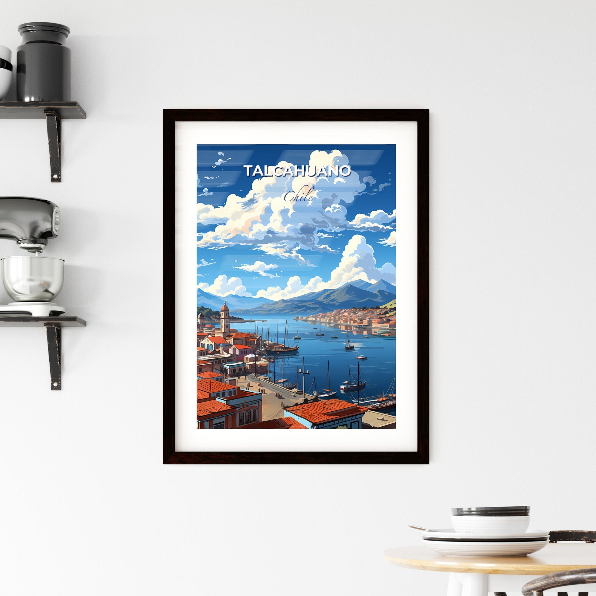 Vibrant Artistic Talcahuano Chile City Skyline Cityscape on the Water Default Title