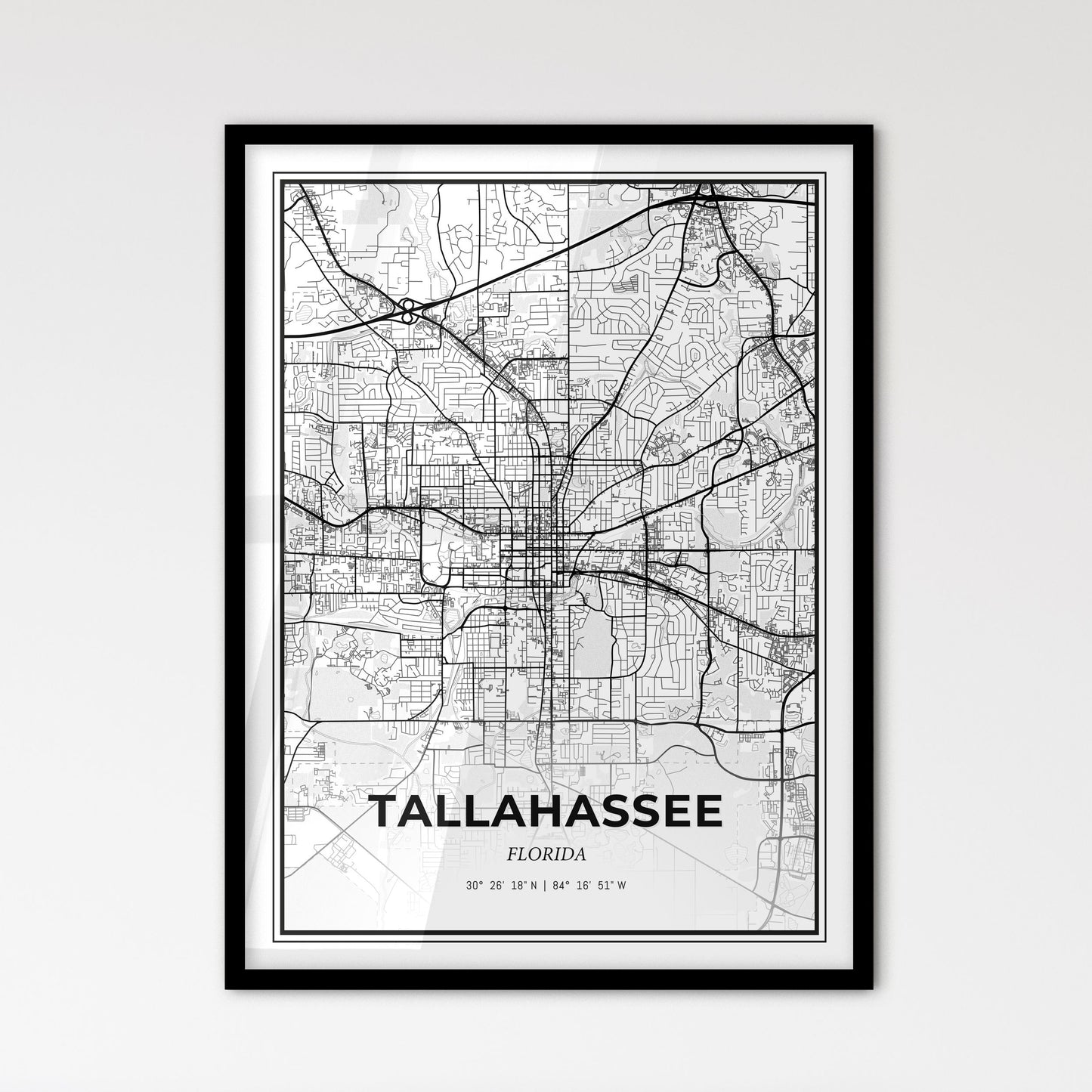 Tallahassee Florida - Scandinavian Style City Map for Modern Home Decor