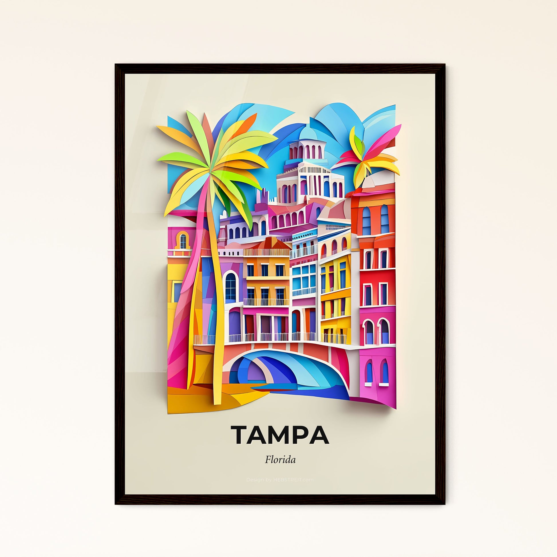 Vivid Tampa, Florida - a colorful city with a palm tree and a bridge