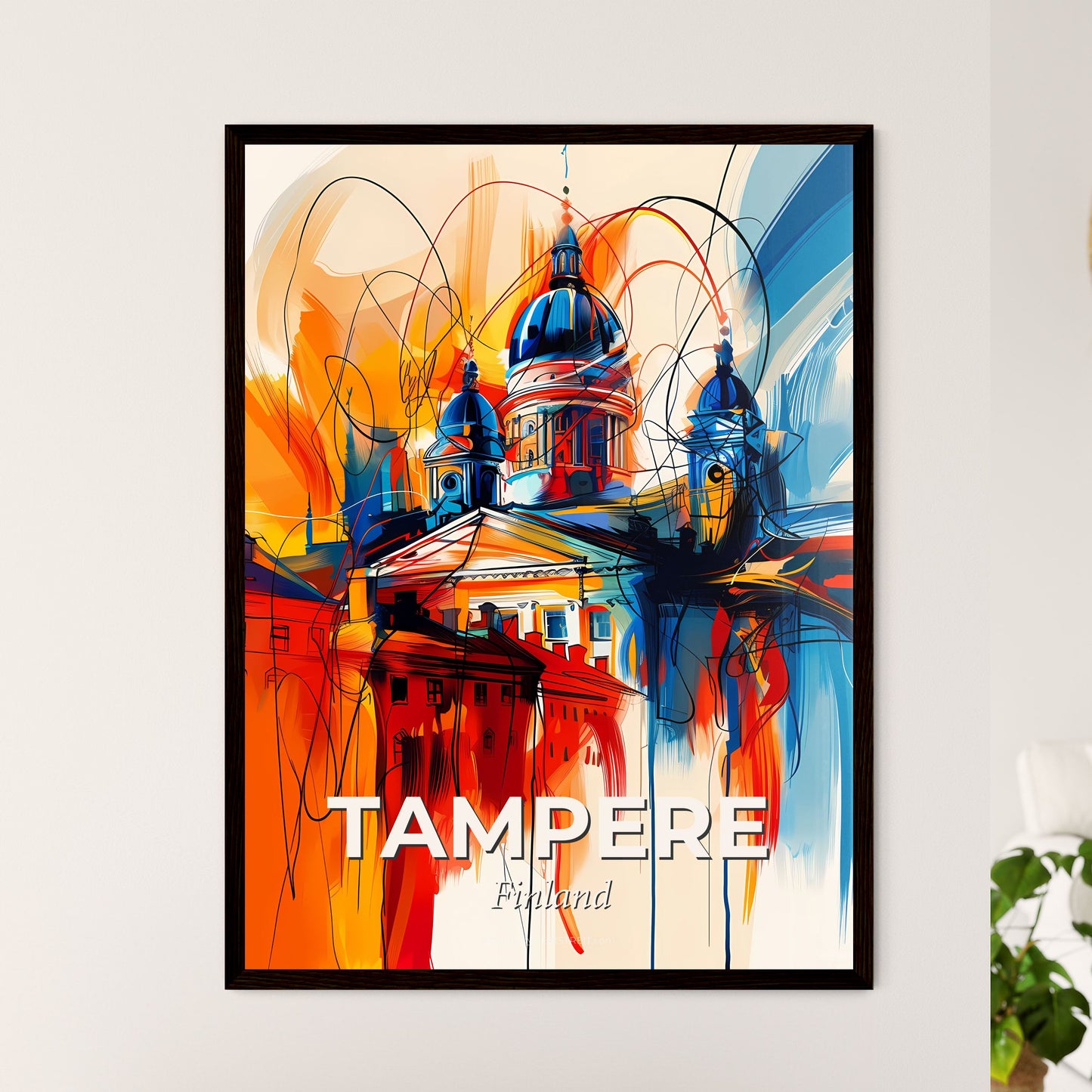 Vibrant Tampere, Finland - A Painting Of A Building With A Dome And A Dome