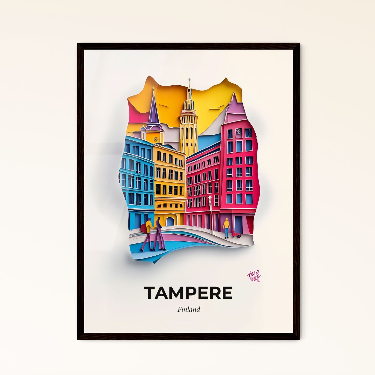 Vivid Tampere, Finland - a paper cut of a city with a person walking