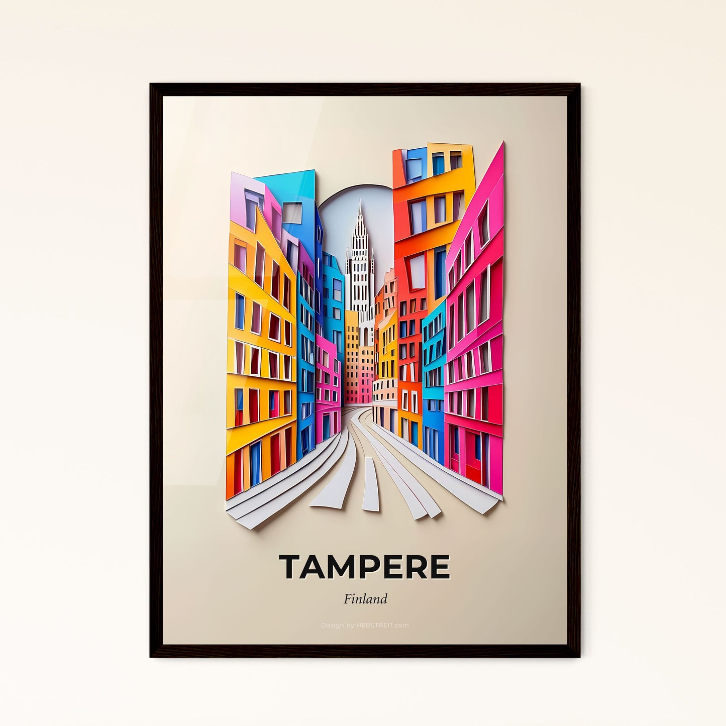 Vivid Tampere, Finland - a paper cut of a city with a clock tower