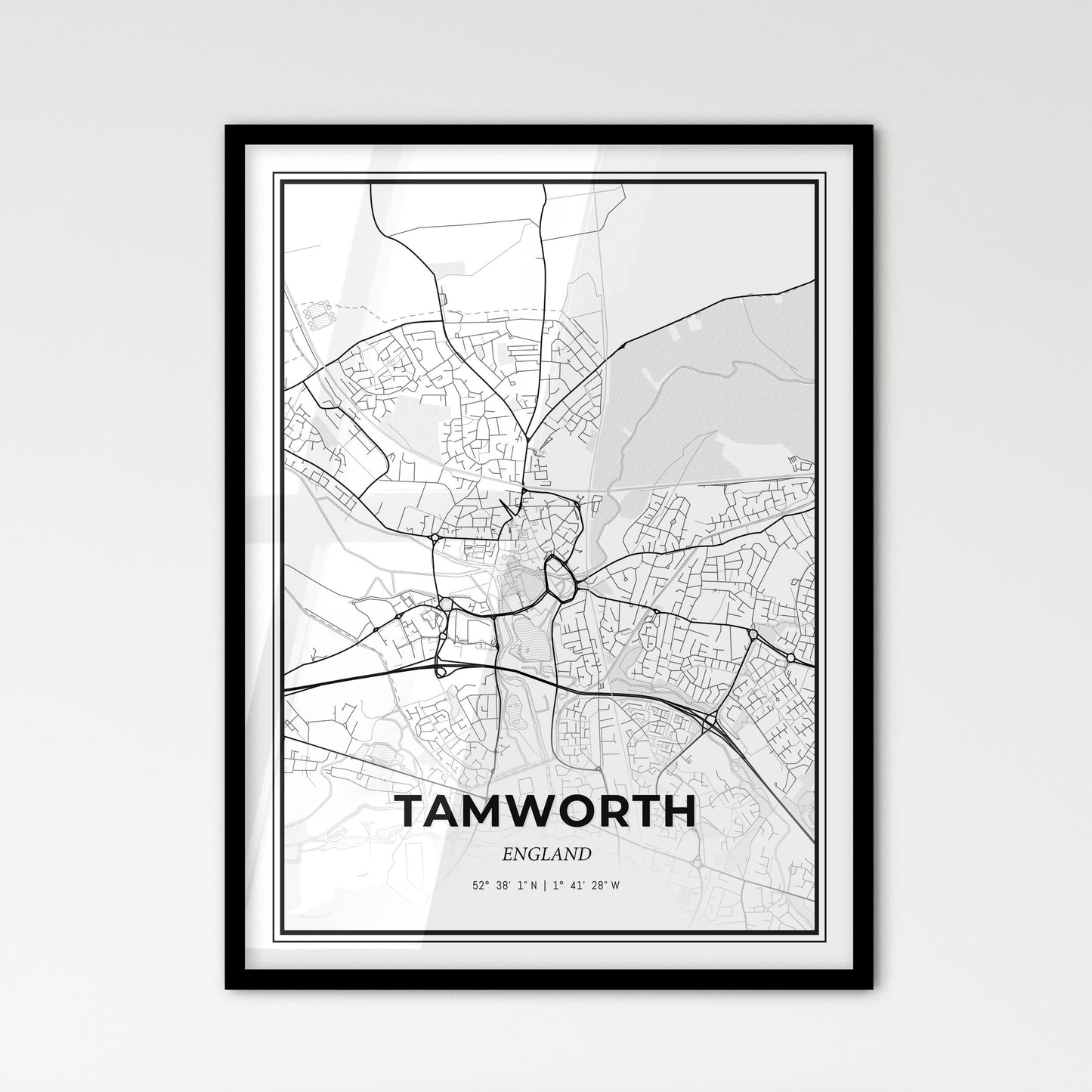 Tamworth England - Scandinavian Style City Map for Modern Home Decor