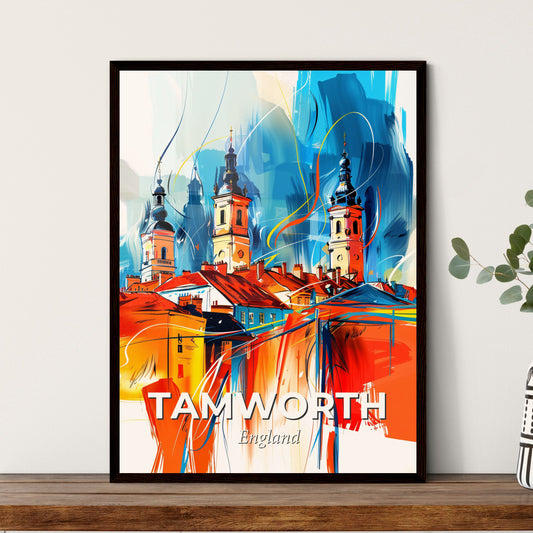 Vibrant Tamworth, England - A Painting Of A City With Towers And Buildings