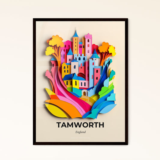 Vivid Tamworth, England - a colorful paper cut of a city with trees