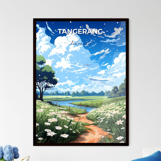 Vibrant Painting of Tangerang Indonesia Skyline with Path Trees and River Default Title