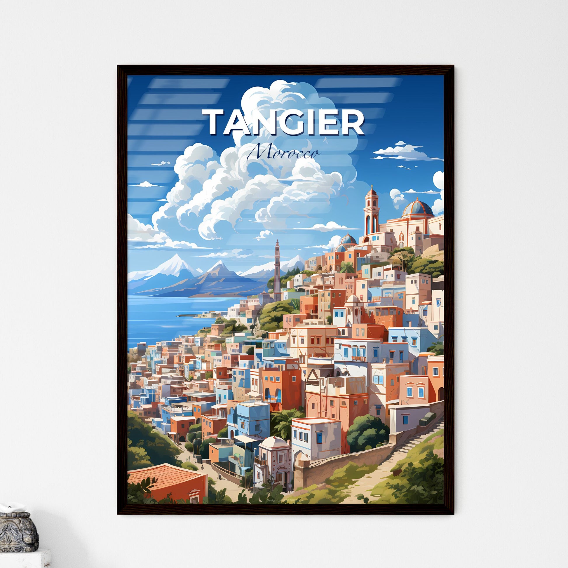 Colorful Art Cityscape of Tangier Morocco, Hilltop City by the Sea Default Title