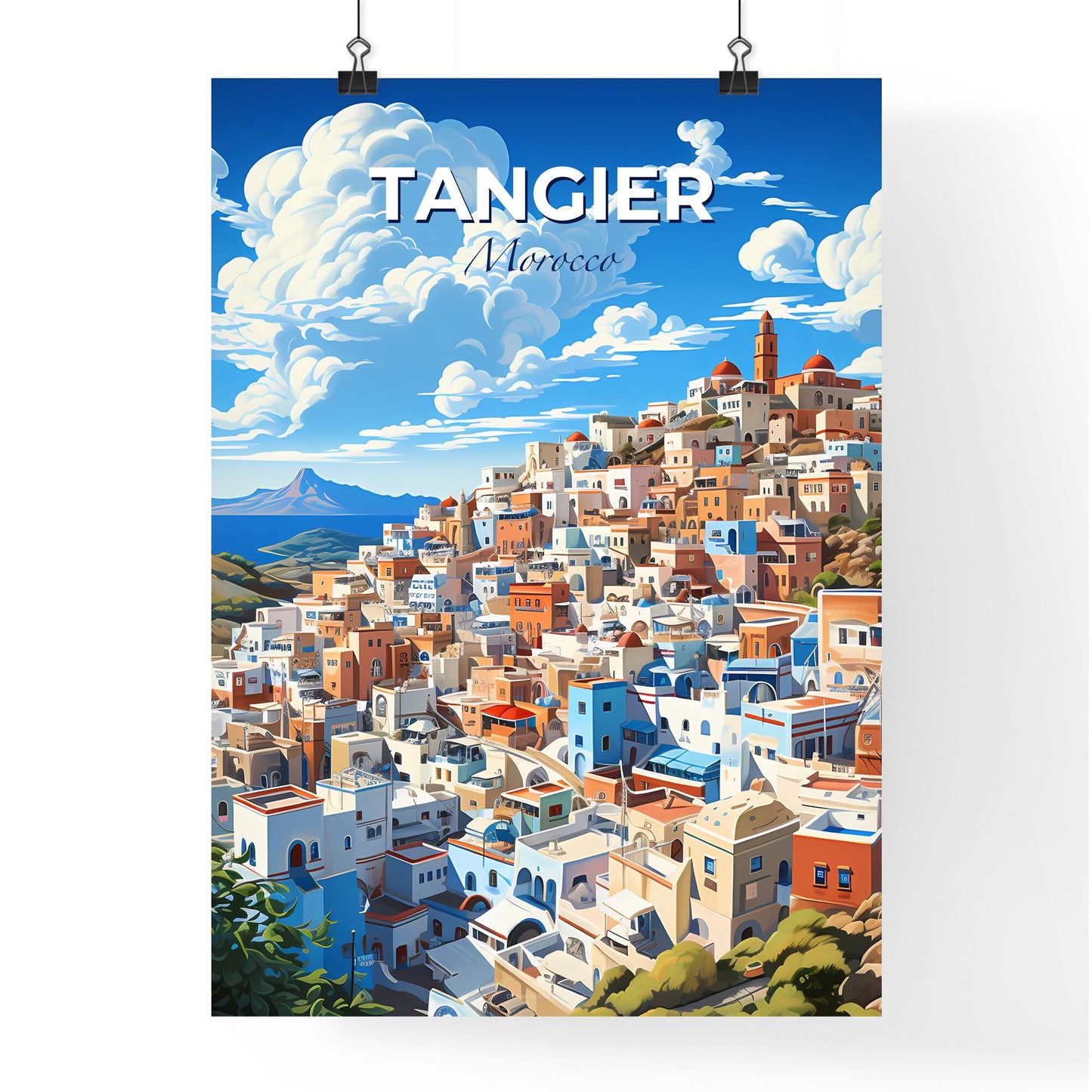 Tangier Morocco Skyline Art Painting Vibrant Hilltop City Default Title