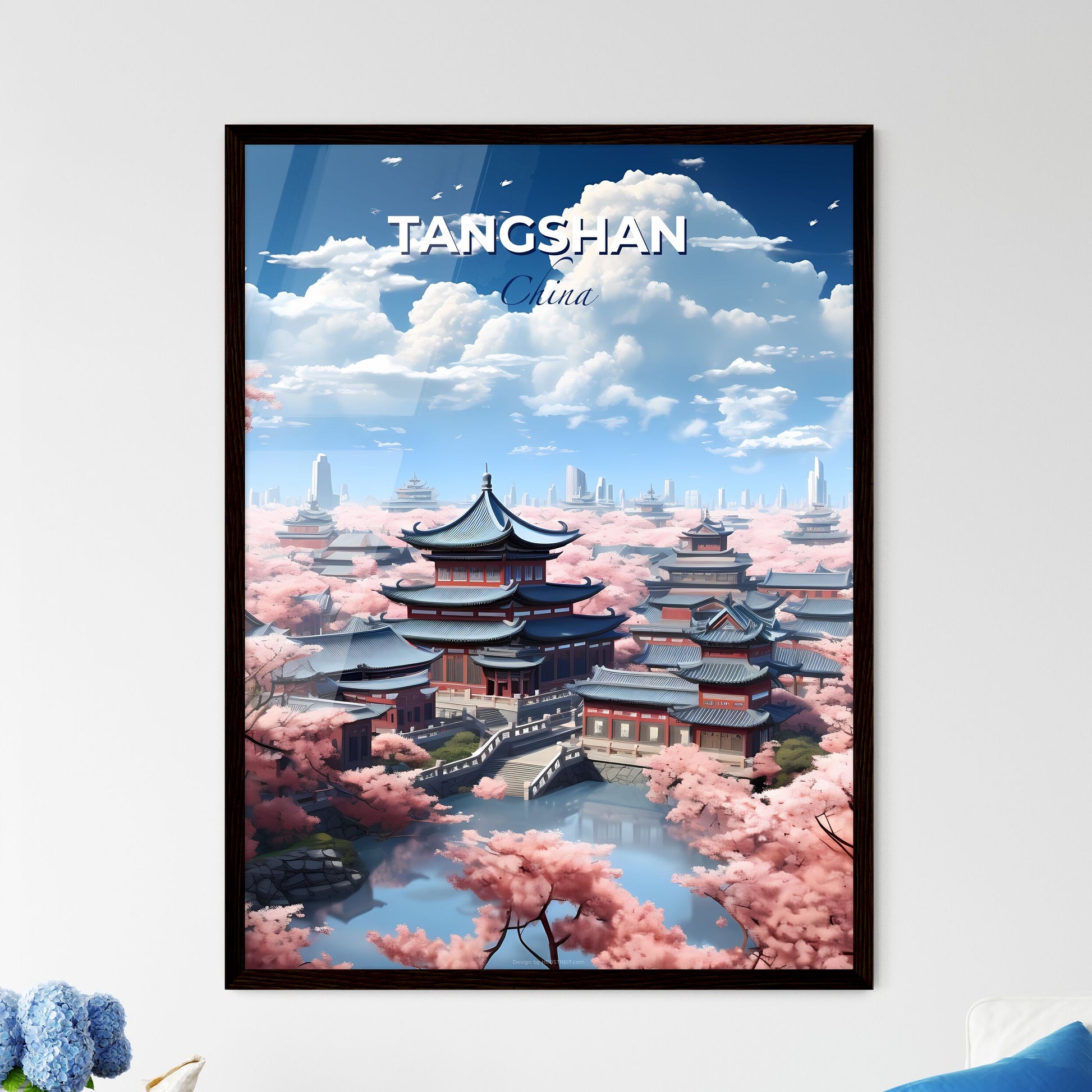 Tangshan City Skyline Art Print, Vibrant Painting Depicting Architecture, Trees, and Urban Landscape Default Title