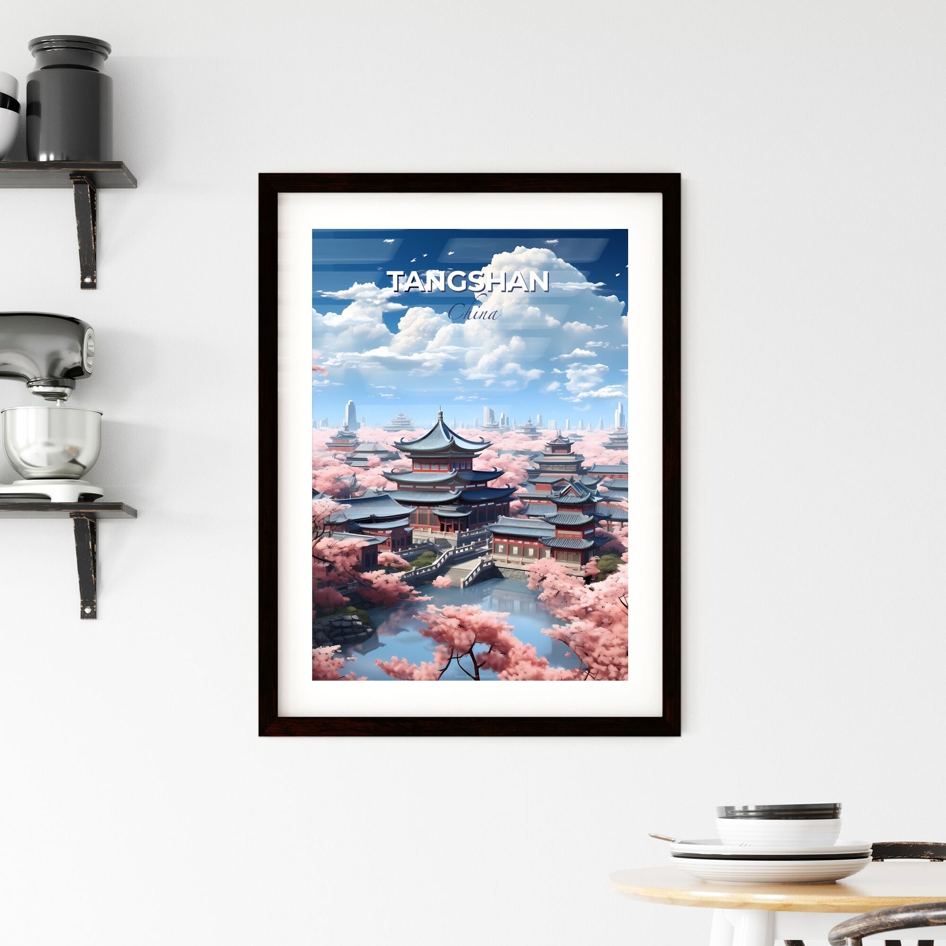 Tangshan City Skyline Art Print, Vibrant Painting Depicting Architecture, Trees, and Urban Landscape Default Title