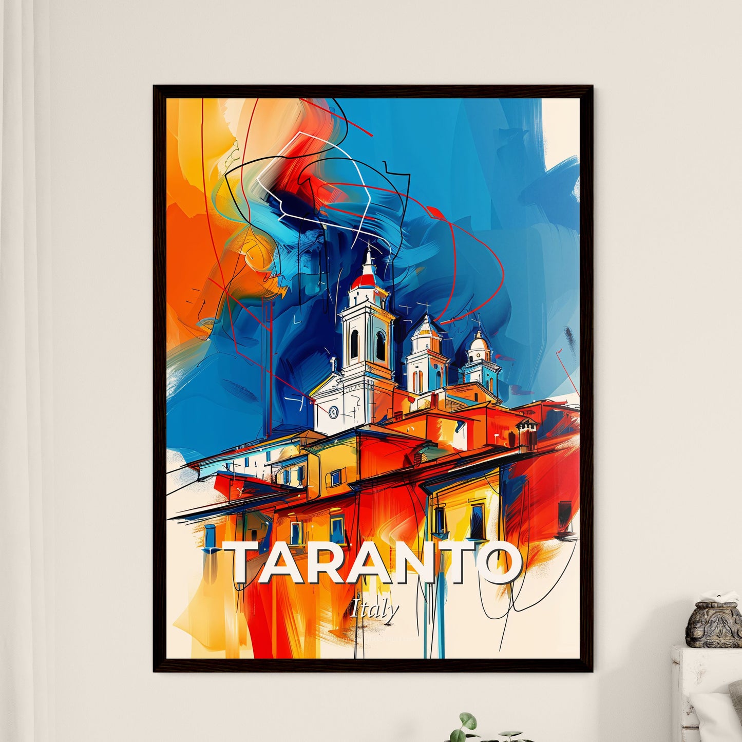 Vibrant Taranto , Italy - A Painting Of A Building With A Tower