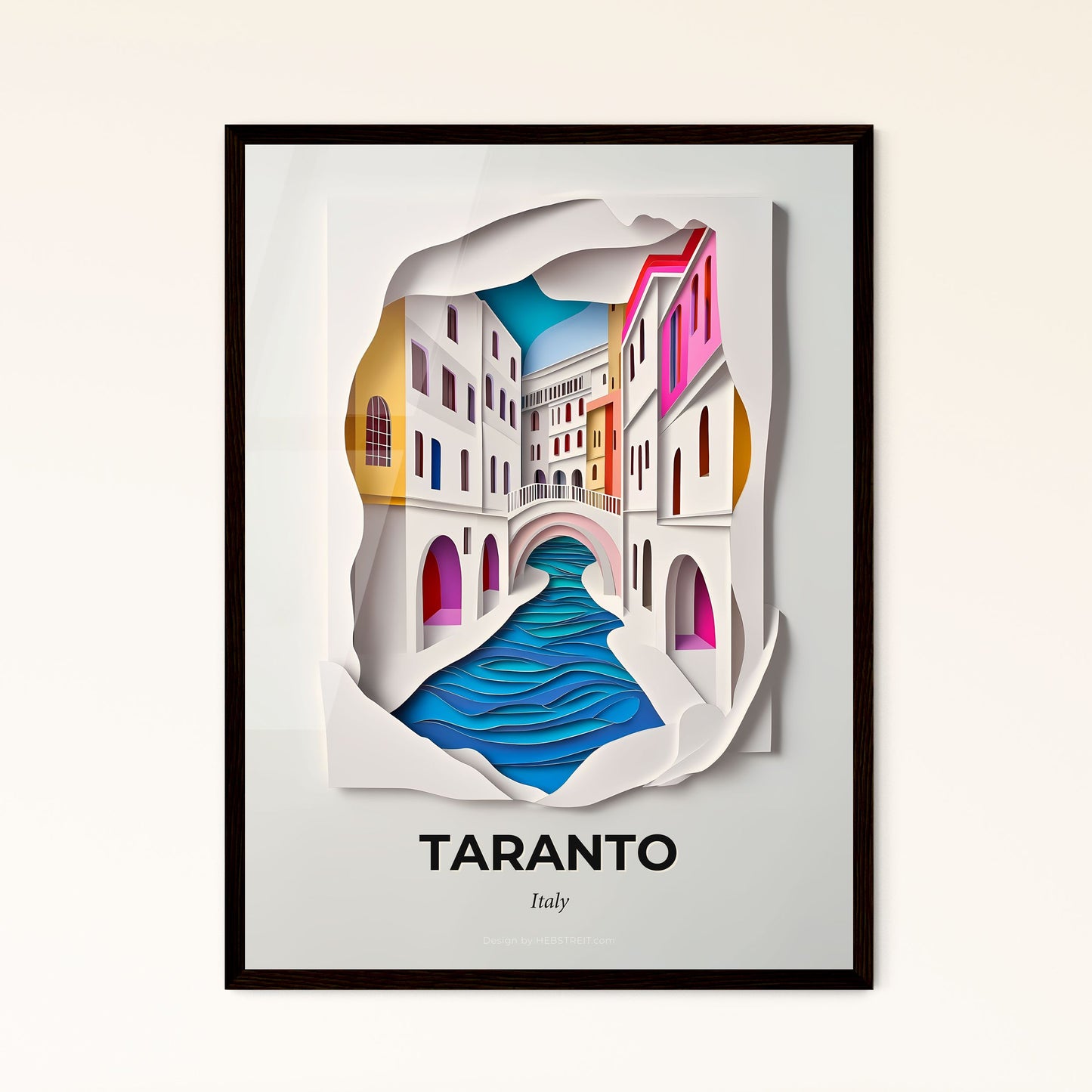 Vivid Taranto, Italy - a paper cut of a canal with buildings and a bridge