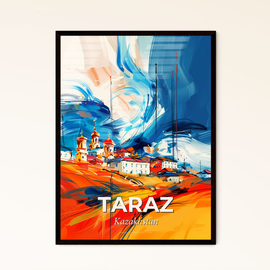 Vibrant Taraz, Kazakhstan - A Painting Of A Town On A Hill