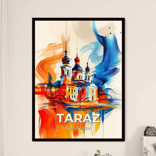 Vibrant Taraz, Kazakhstan - A Painting Of A Building With A Colorful Background