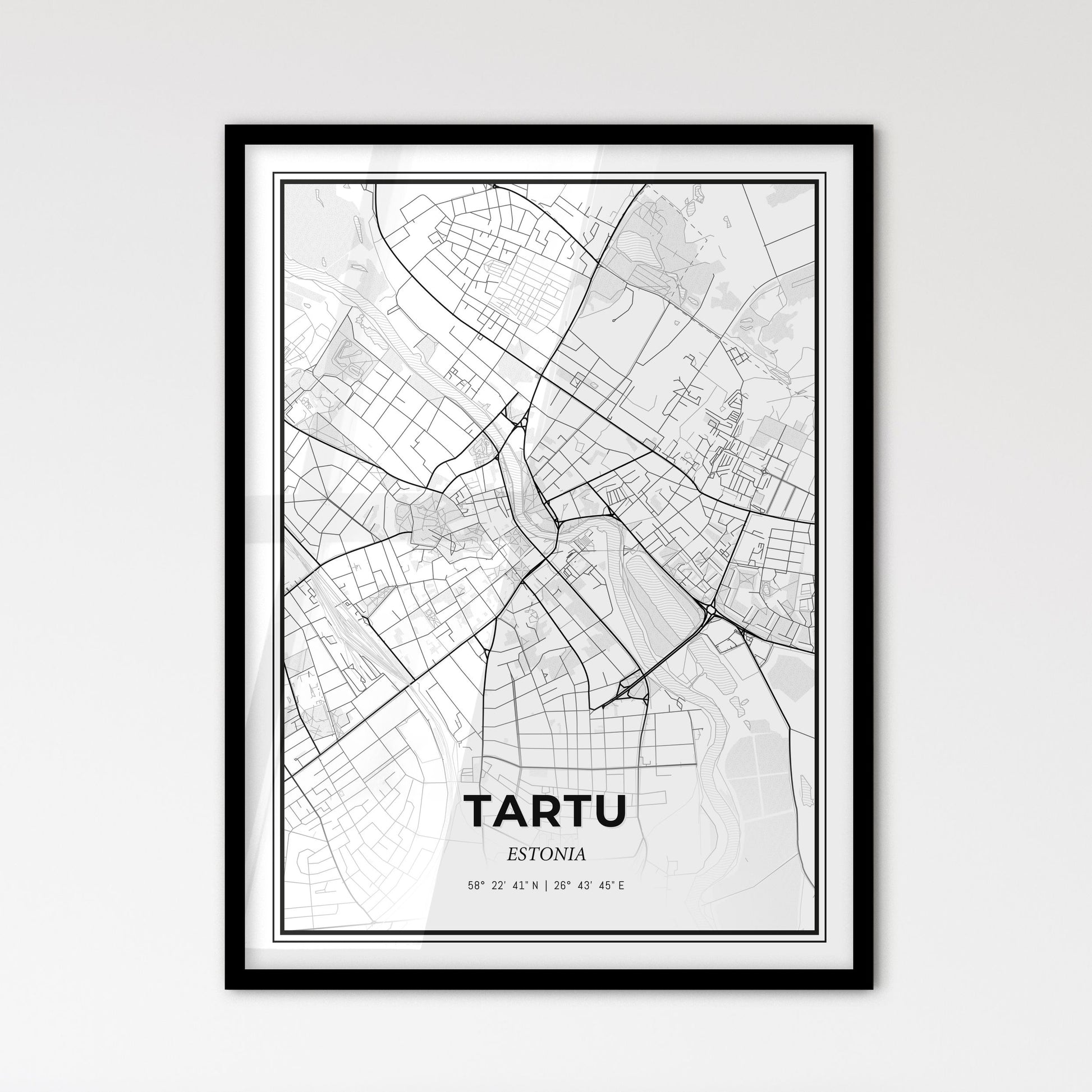 Tartu Estonia - Scandinavian Style City Map for Modern Home Decor