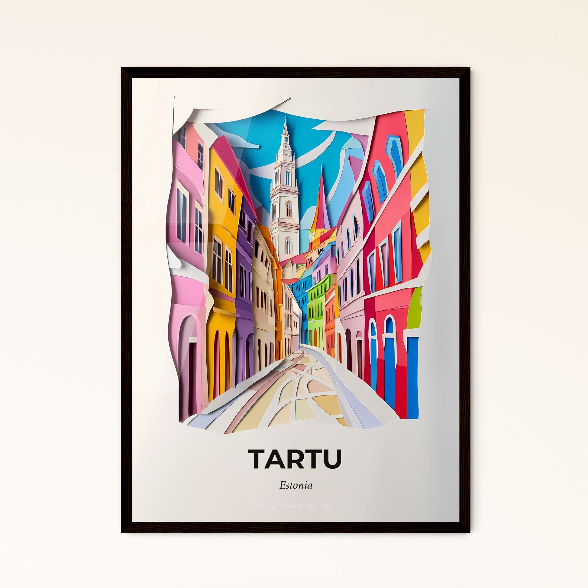 Vivid Tartu, Estonia - a paper cut of a city street with a clock tower