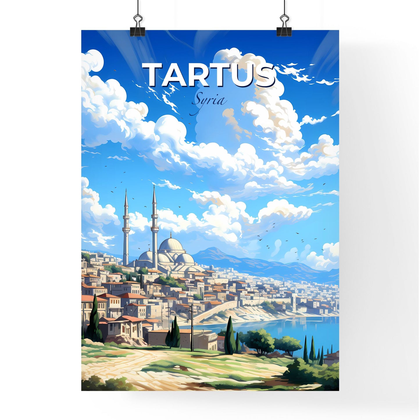 Tartus Syria Cityscape Skyline Painting Waterfront Vibrant Urban Art Default Title