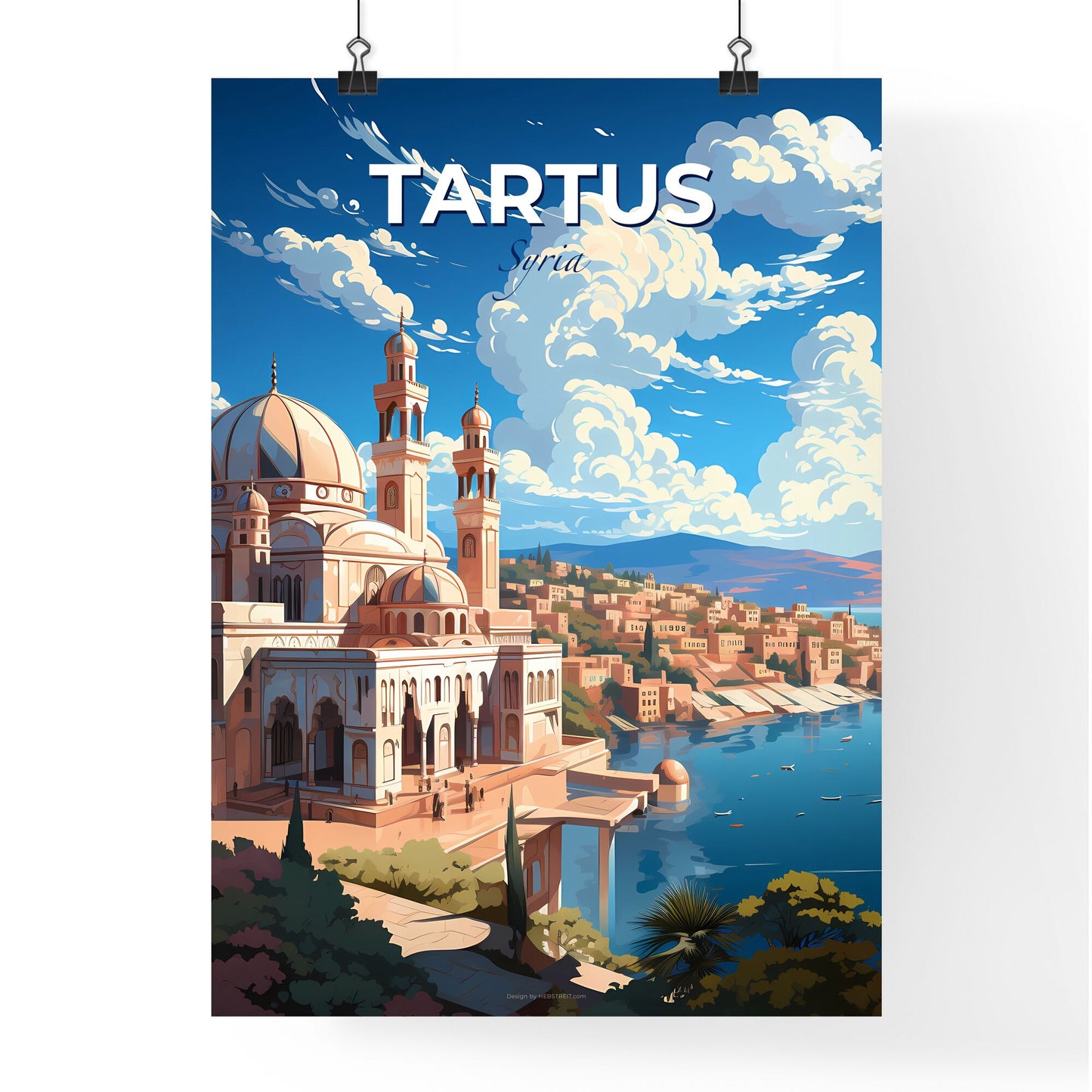 Tartus Syria Skyline Painting - Vibrant Colorful Artwork with Building Dome Towers River Default Title