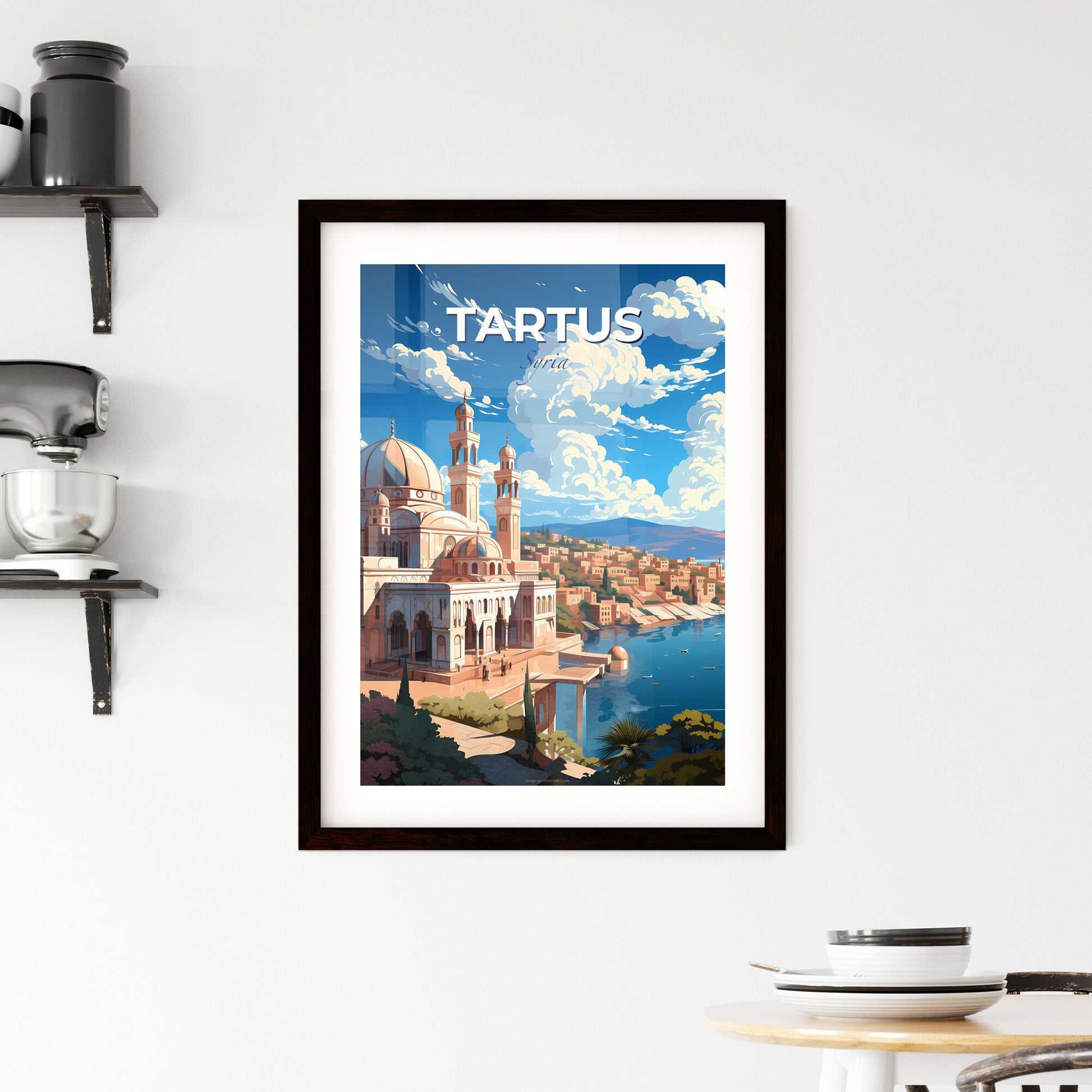 Tartus Syria Skyline Painting - Vibrant Colorful Artwork with Building Dome Towers River Default Title