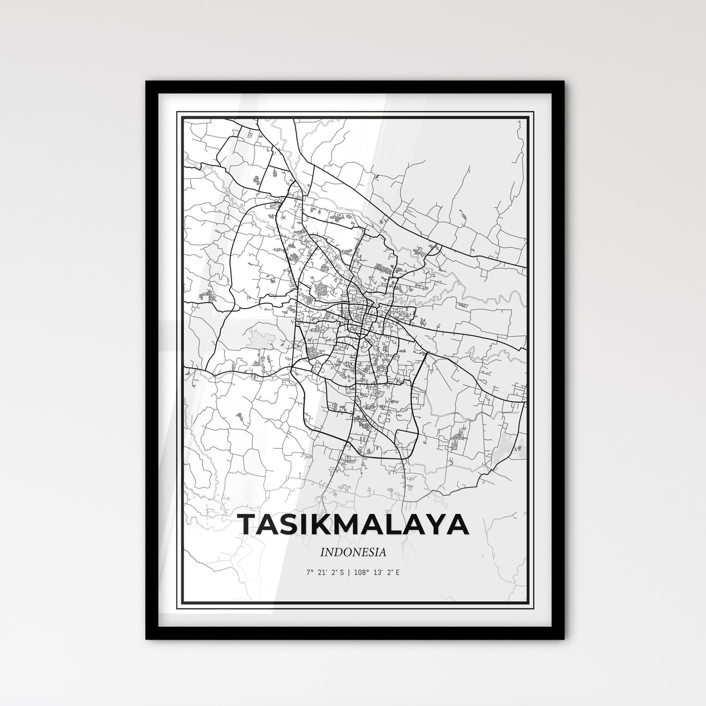 Tasikmalaya Indonesia - Scandinavian Style City Map for Modern Home Decor