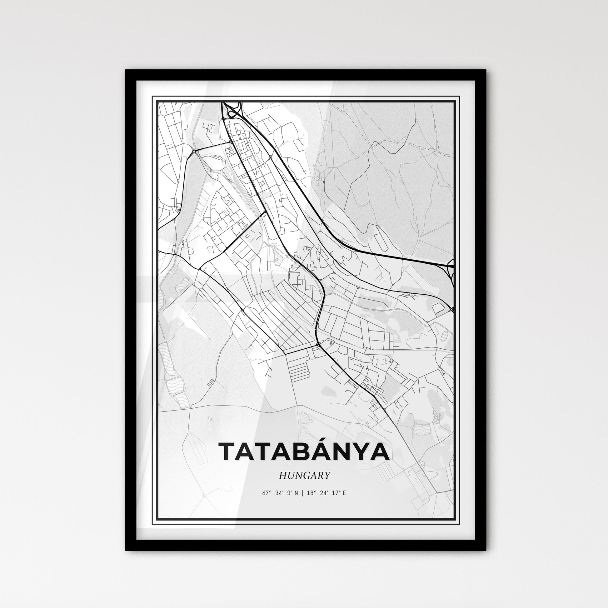 Tatabánya Hungary - Scandinavian Style City Map for Modern Home Decor