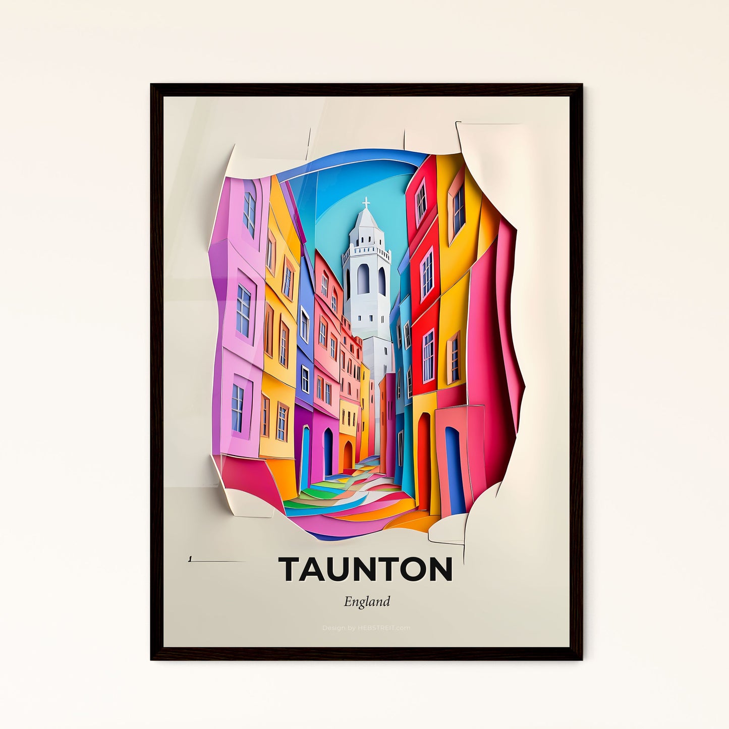 Vivid Taunton, England - a paper cut of a colorful city street