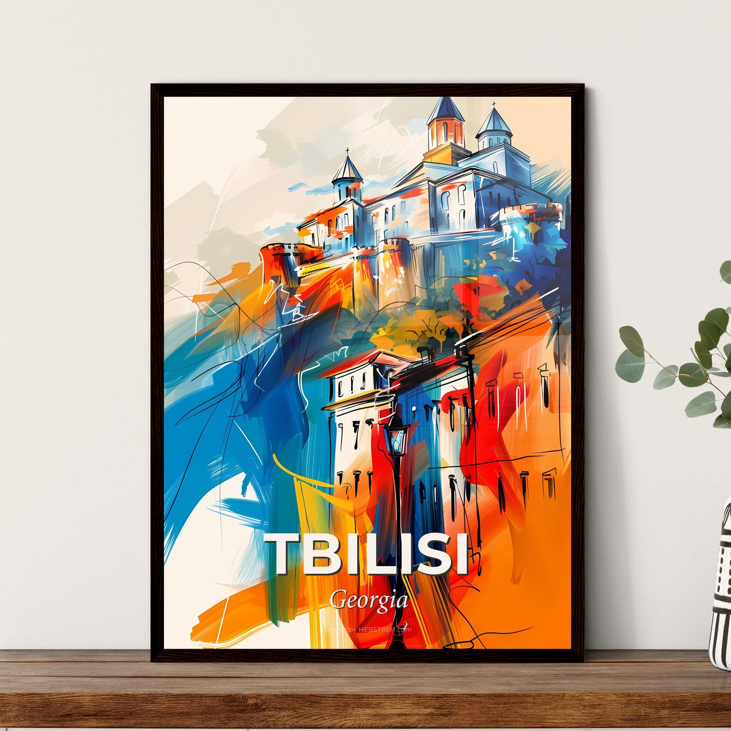 Vibrant Tbilisi, Georgia - A Painting Of A Castle On A Hill