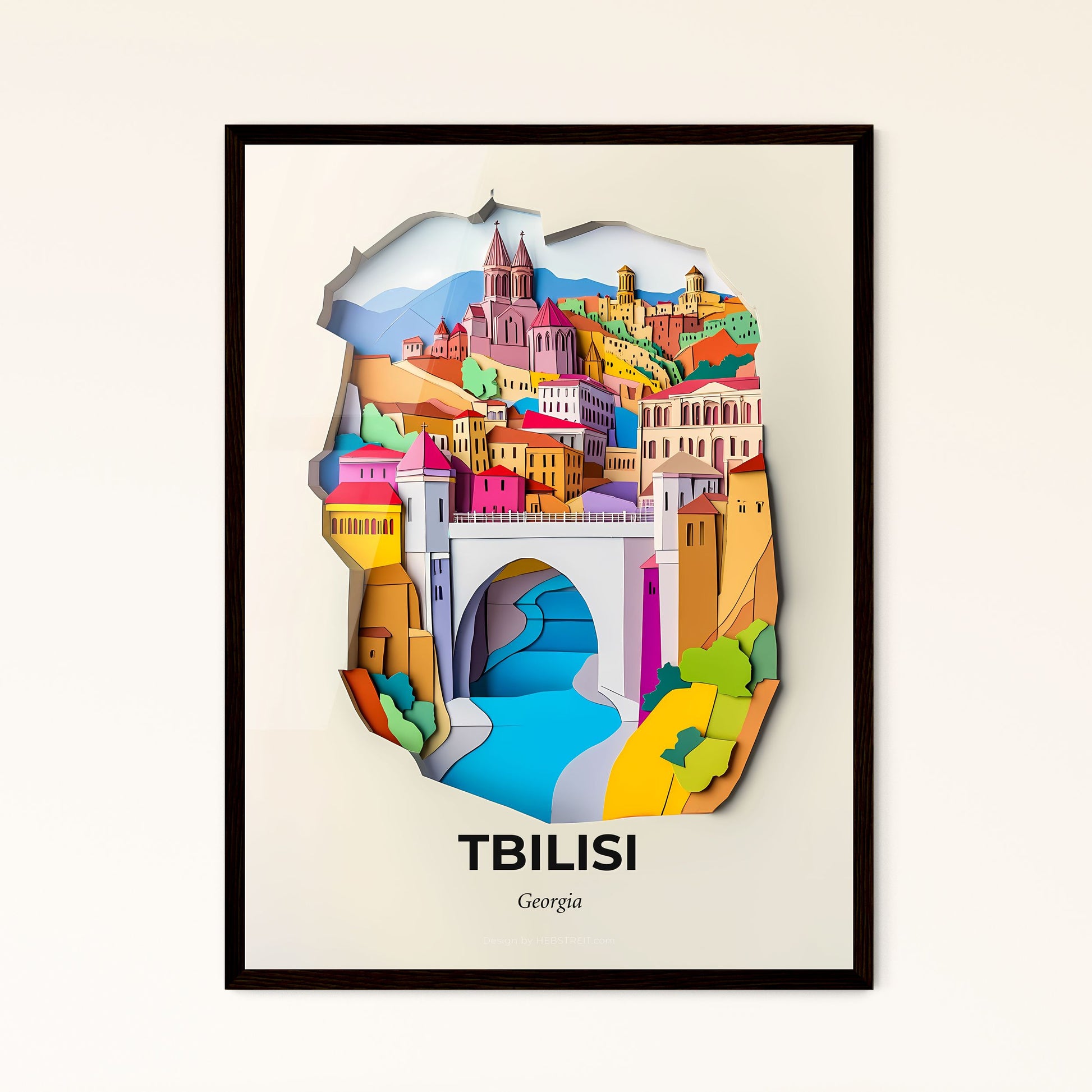 Vivid Tbilisi, Georgia - a paper cut of a city with a bridge