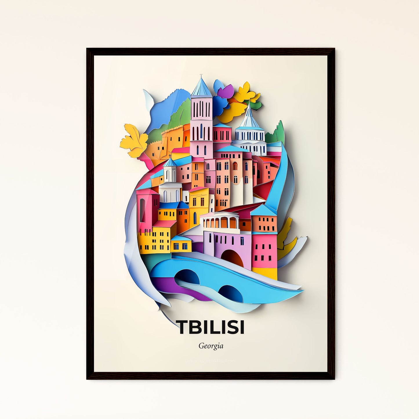 Vivid Tbilisi, Georgia - a paper cut of a city with a bridge