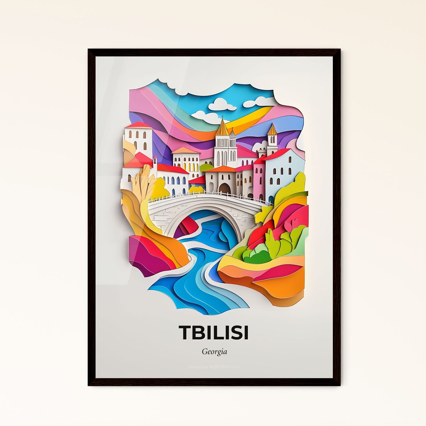 Vivid Tbilisi, Georgia - a paper cut of a city with a bridge