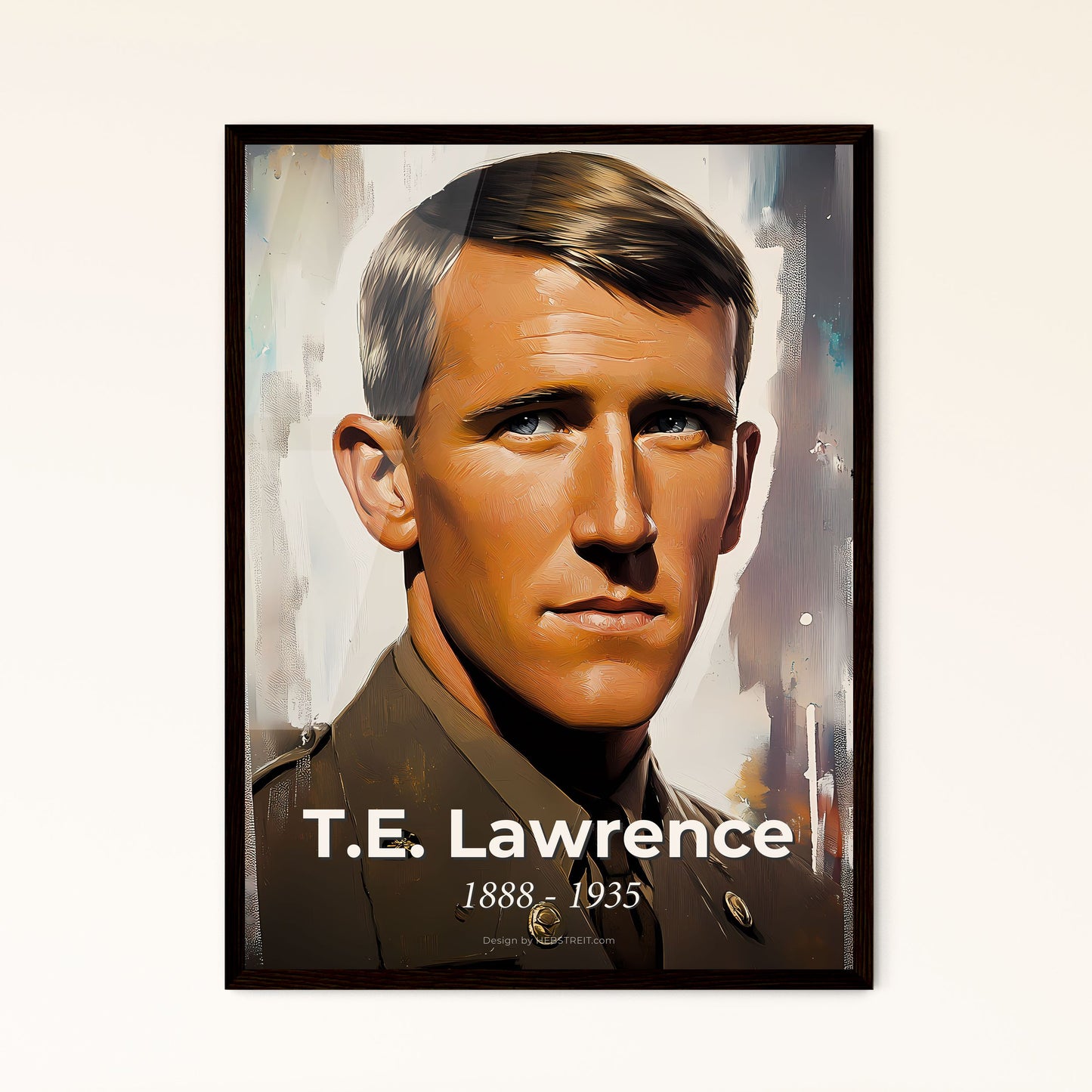 Portrait of T.E. Lawrence, 1888 - 1935. Impressionistic painting of a man in a uniform.