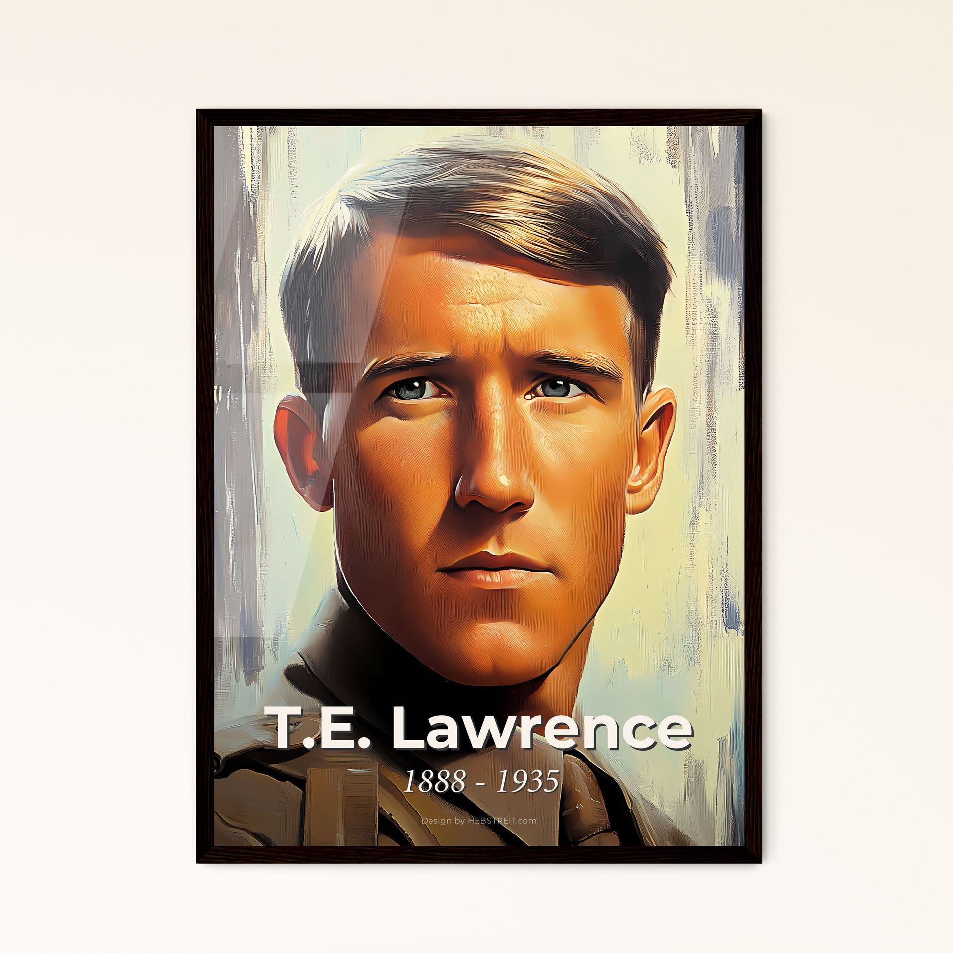 Portrait of T.E. Lawrence, 1888 - 1935. Impressionistic painting of a man in uniform looking at the camera.