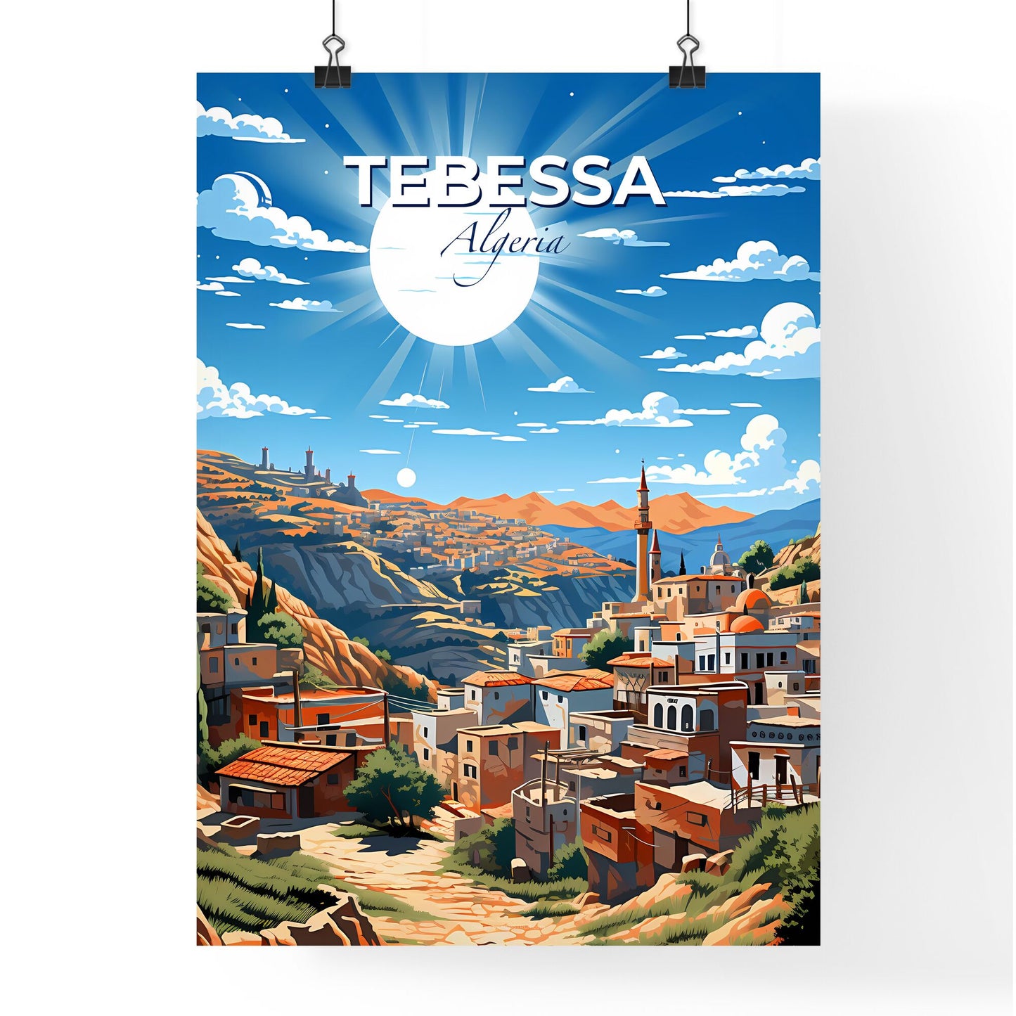 Vibrant Painting of Tebessa Algeria Skyline City in Mountains Default Title