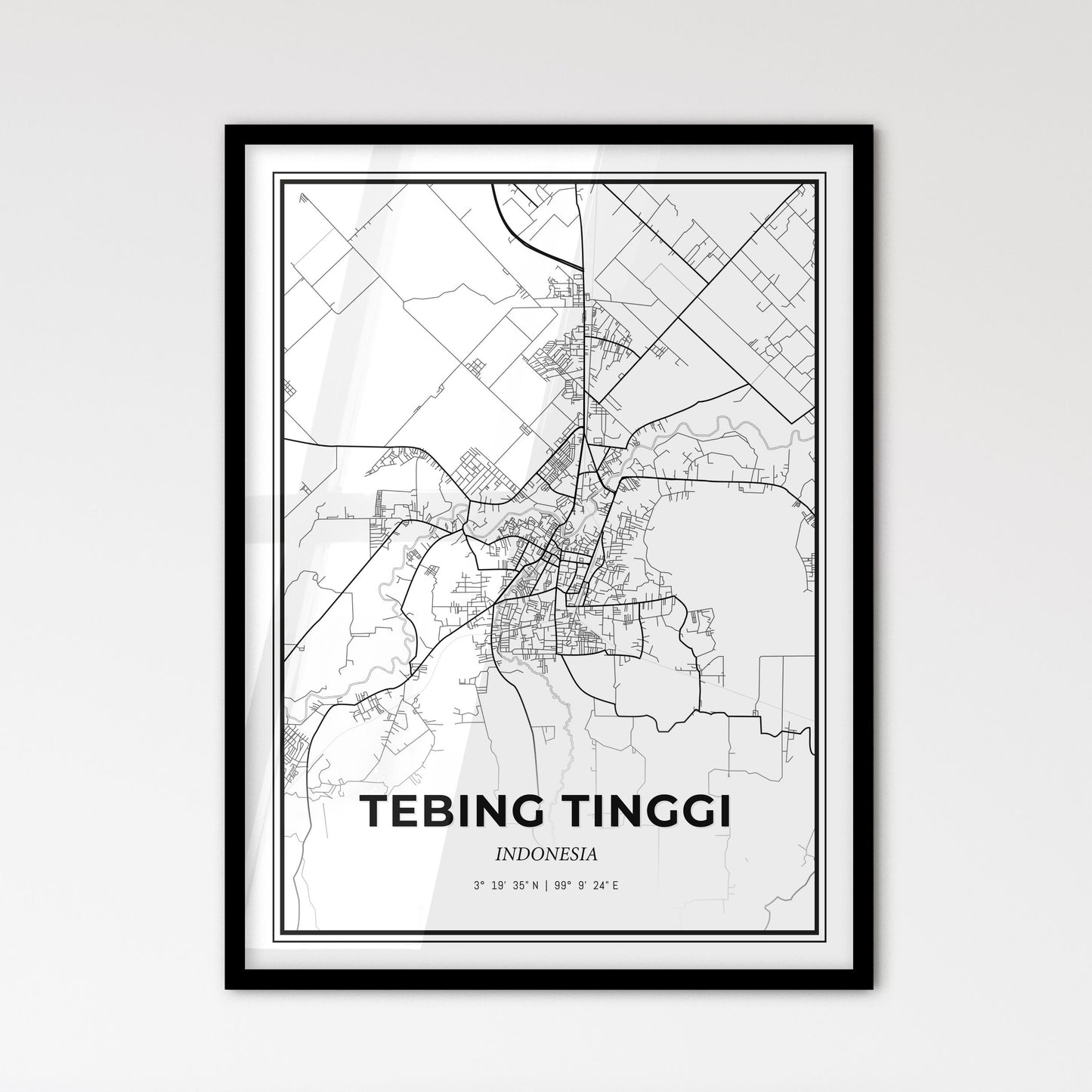 Tebing Tinggi Indonesia - Scandinavian Style City Map for Modern Home Decor