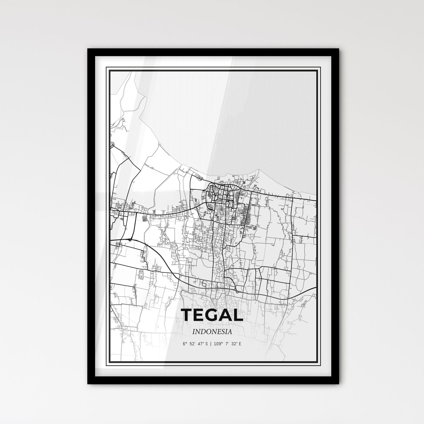 Tegal Indonesia - Scandinavian Style City Map for Modern Home Decor