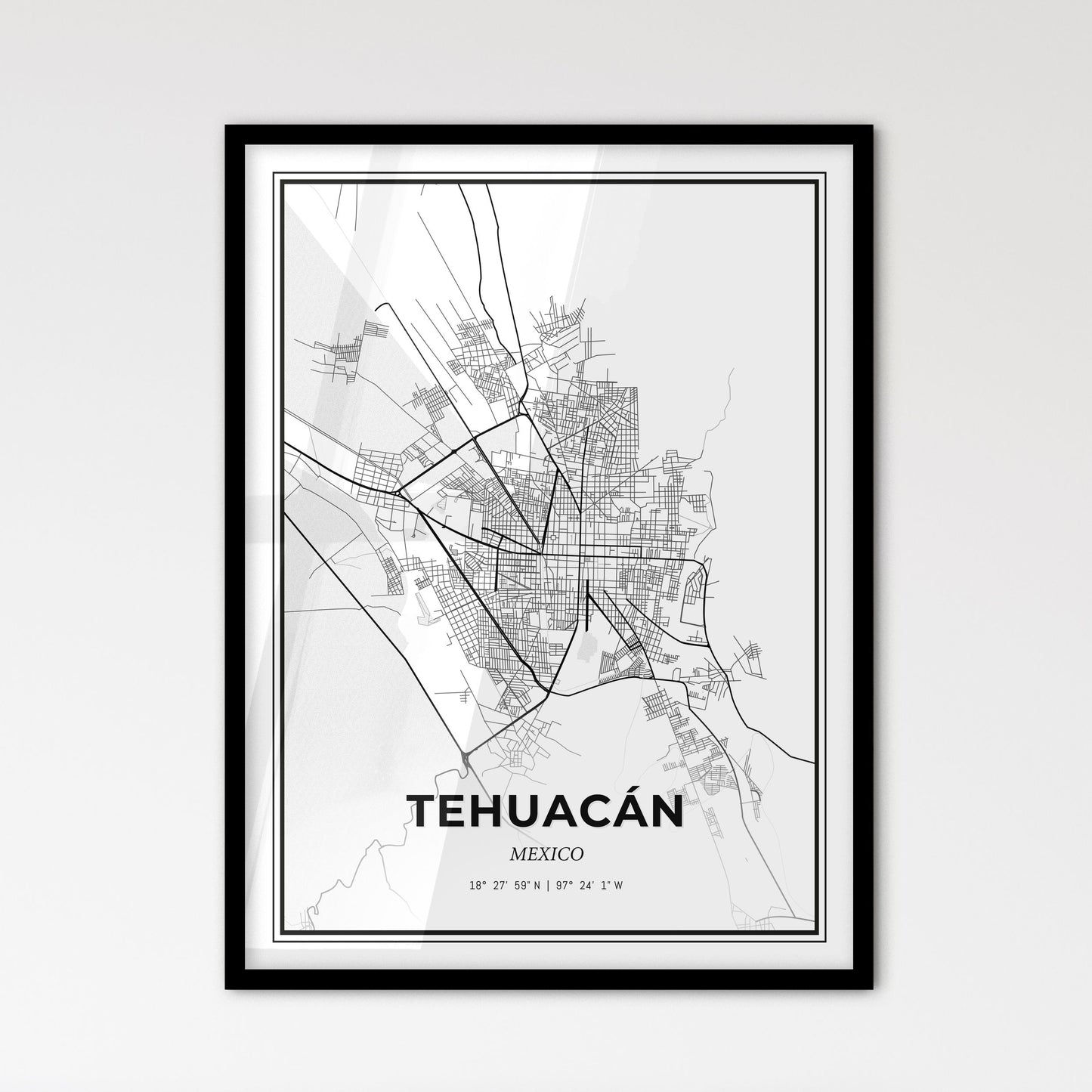 Tehuacán Mexico - Scandinavian Style City Map for Modern Home Decor