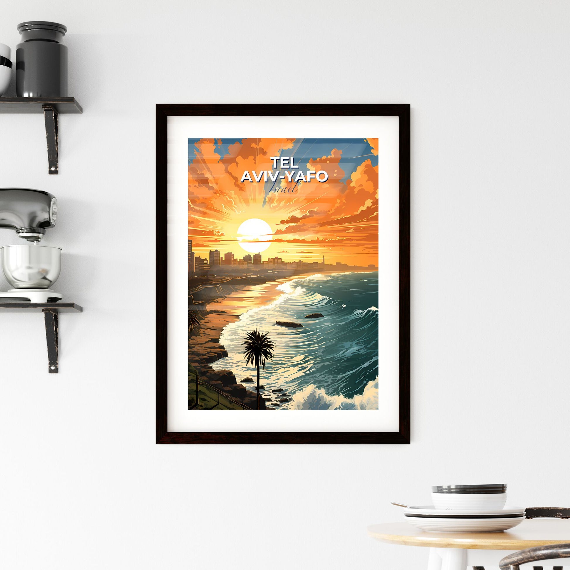 Tel Aviv-Yafo Israel Skyline at Sunset Over Beach Artistic Painting Modern Art Default Title