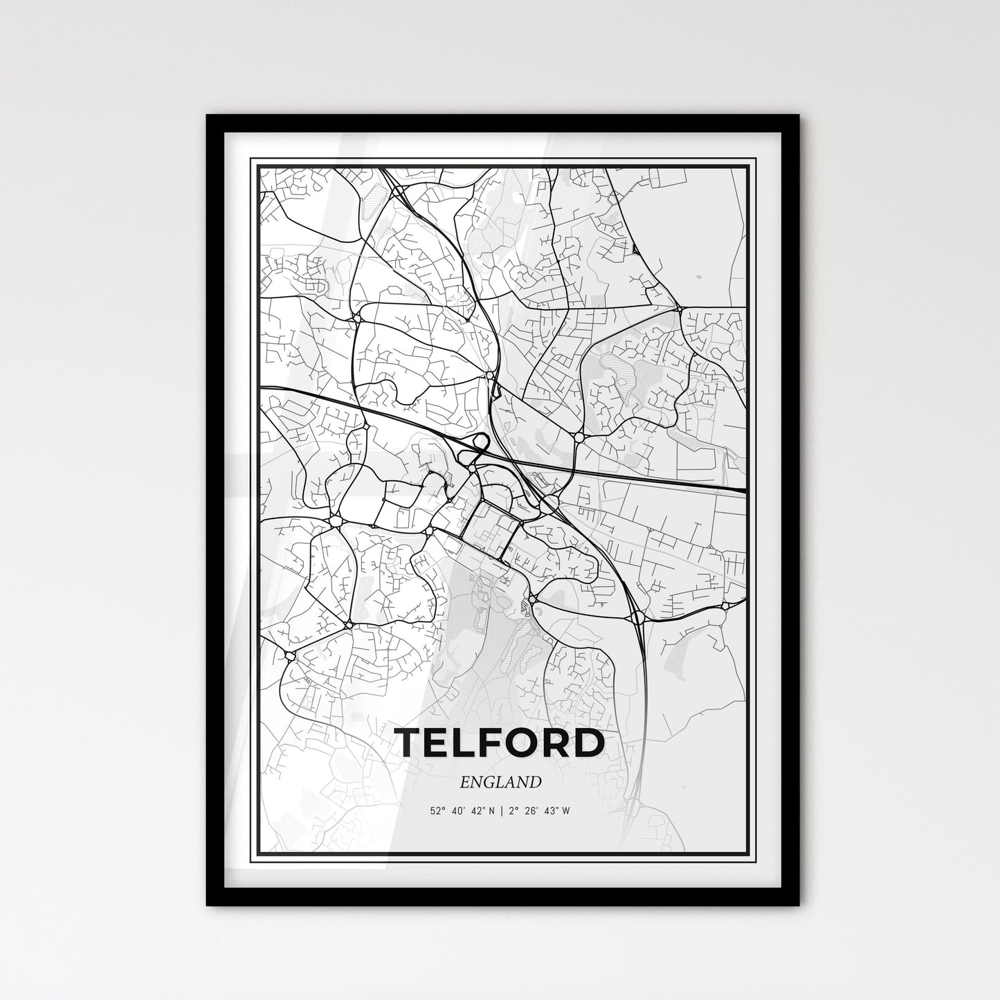 Telford England - Scandinavian Style City Map for Modern Home Decor