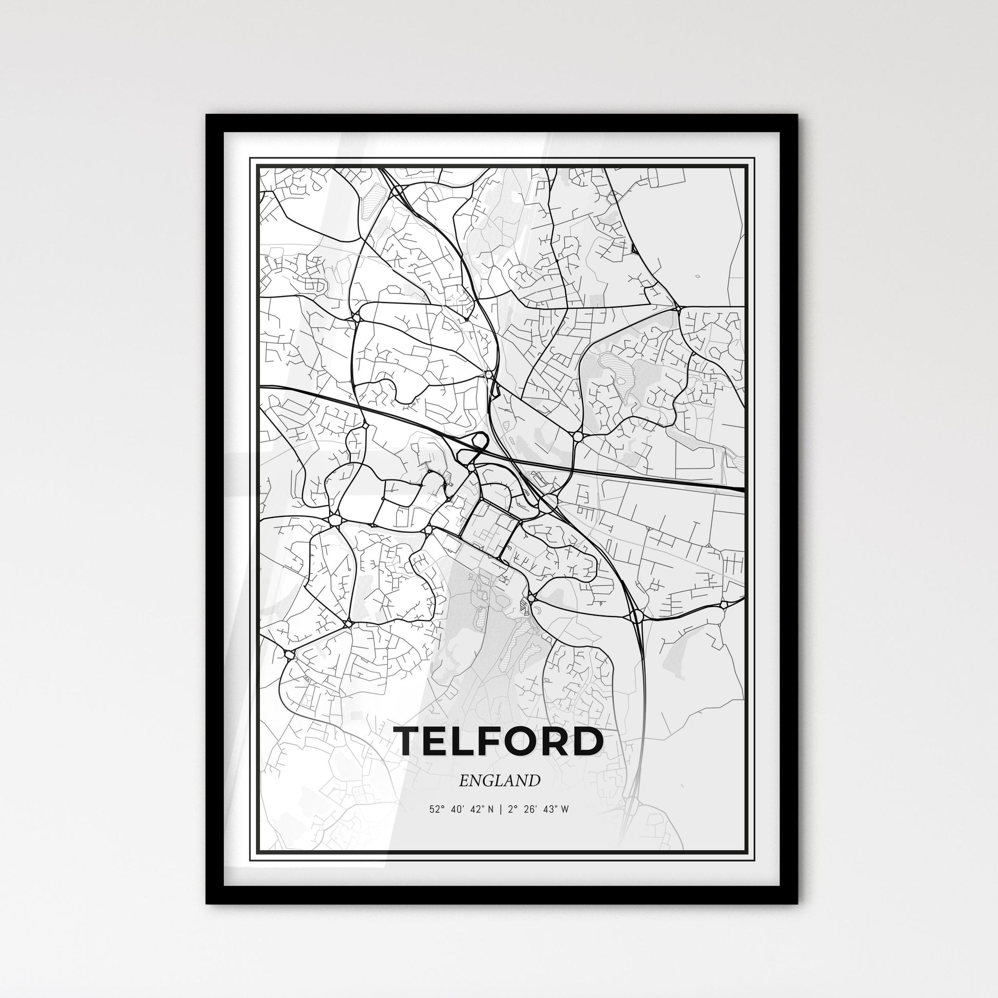 Telford England - Scandinavian Style City Map for Modern Home Decor