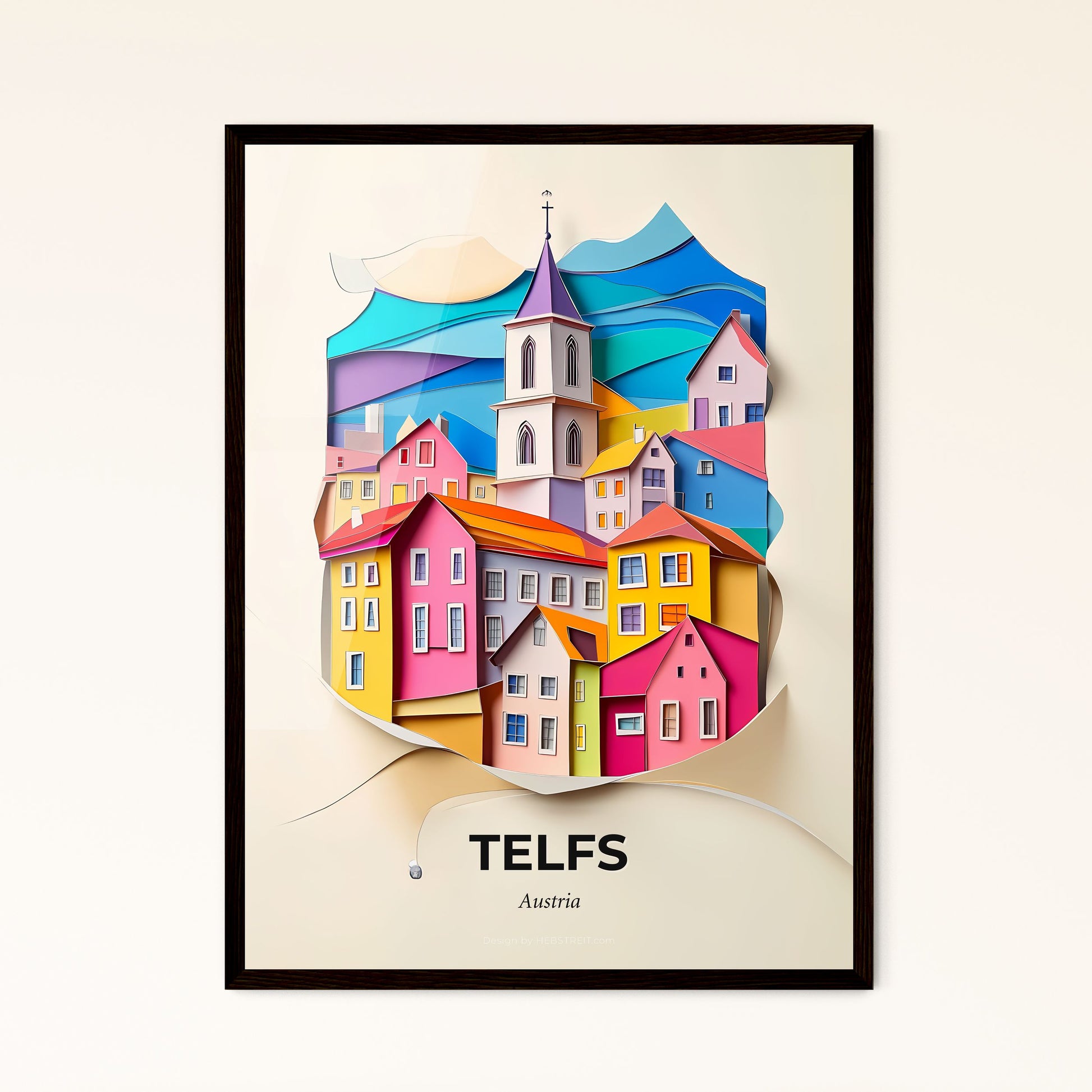 Vivid Telfs, Austria - a paper cut of a city with a church