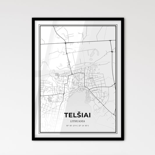 Telšiai Lithuania - Scandinavian Style City Map for Modern Home Decor