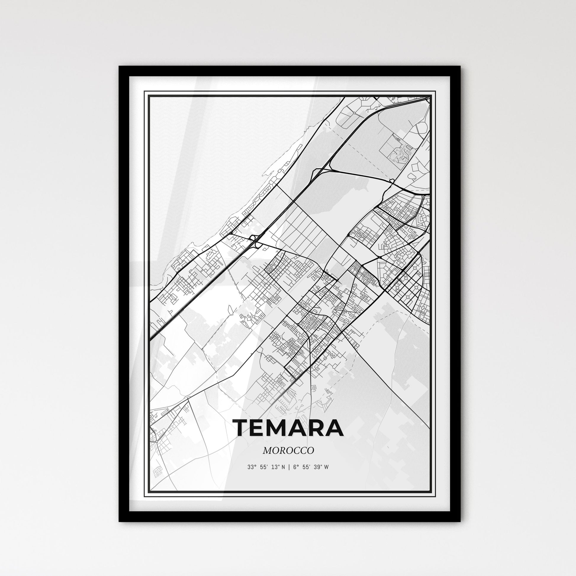 Temara Morocco - Scandinavian Style City Map for Modern Home Decor