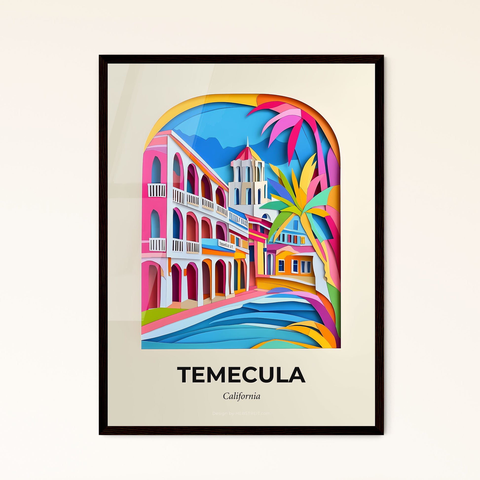 Vivid Temecula, California - a colorful city with a palm tree and a boat