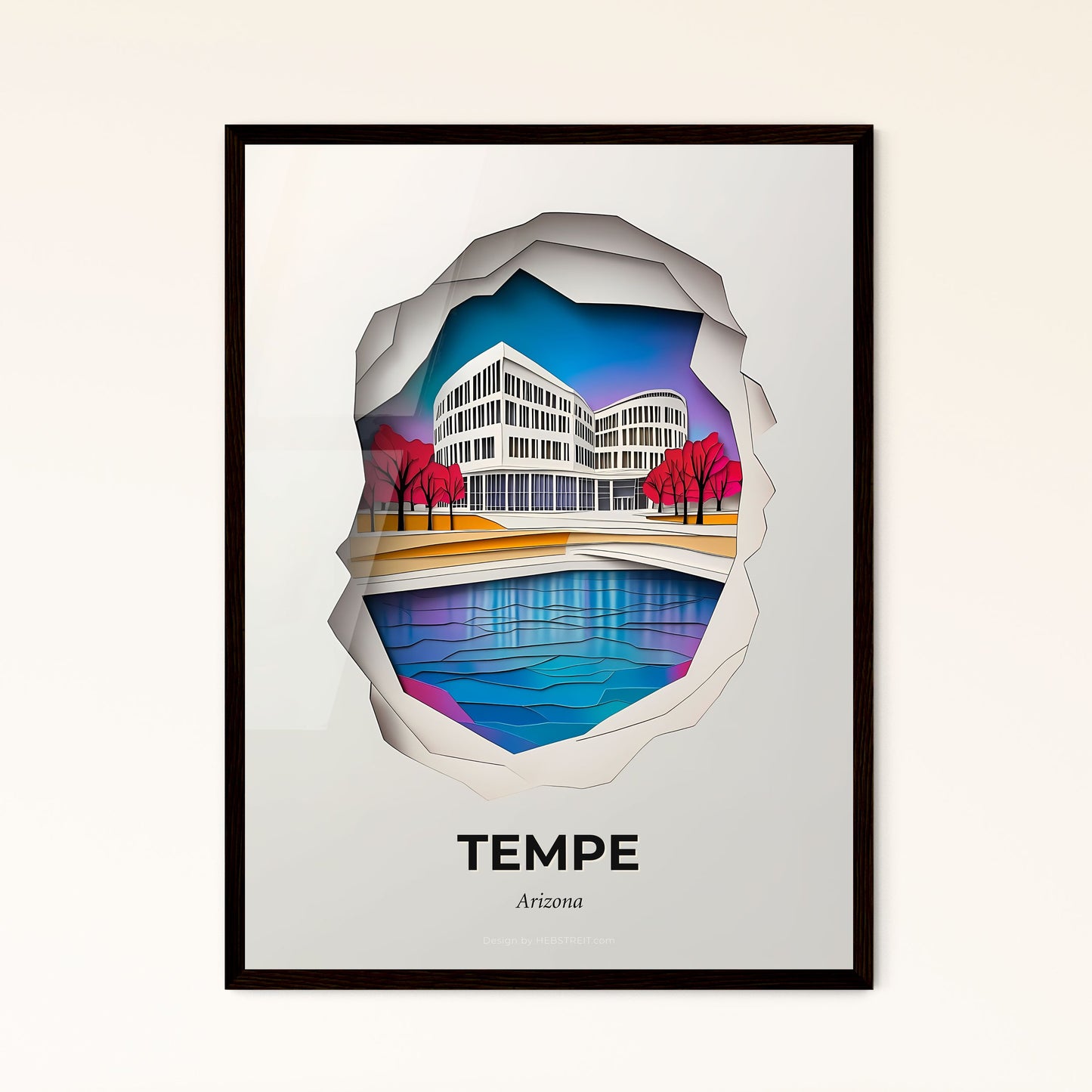 Vivid Tempe, Arizona - a paper cut of a building with a river in front of it