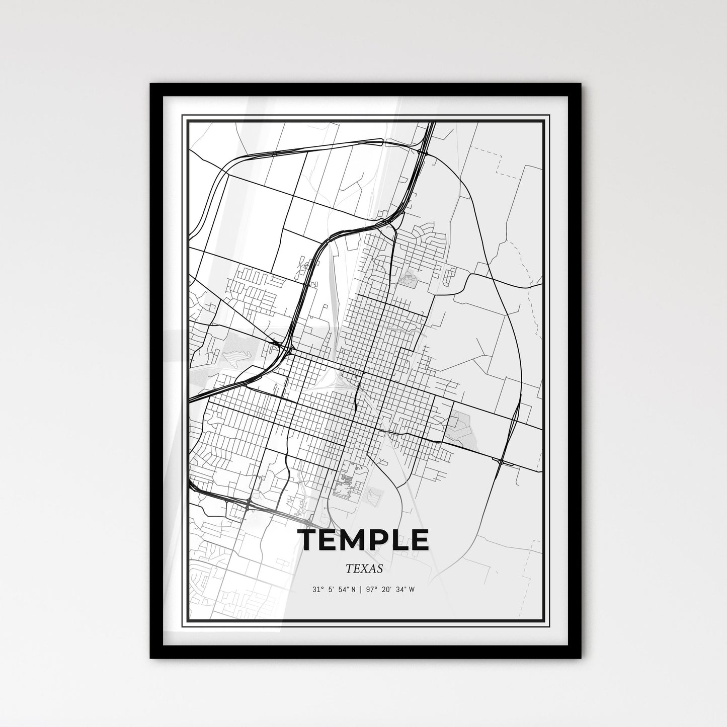 Temple Texas - Scandinavian Style City Map for Modern Home Decor