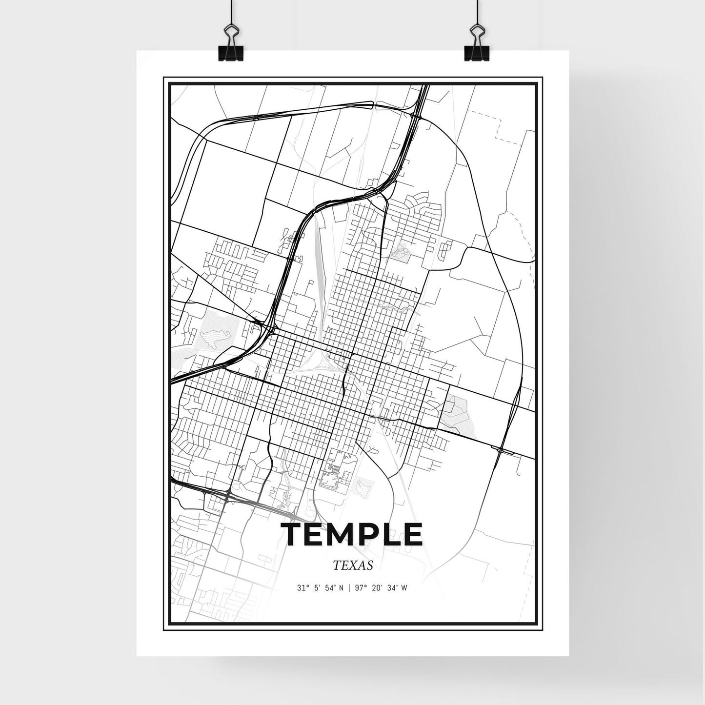 Temple Texas - Premium City Map Poster